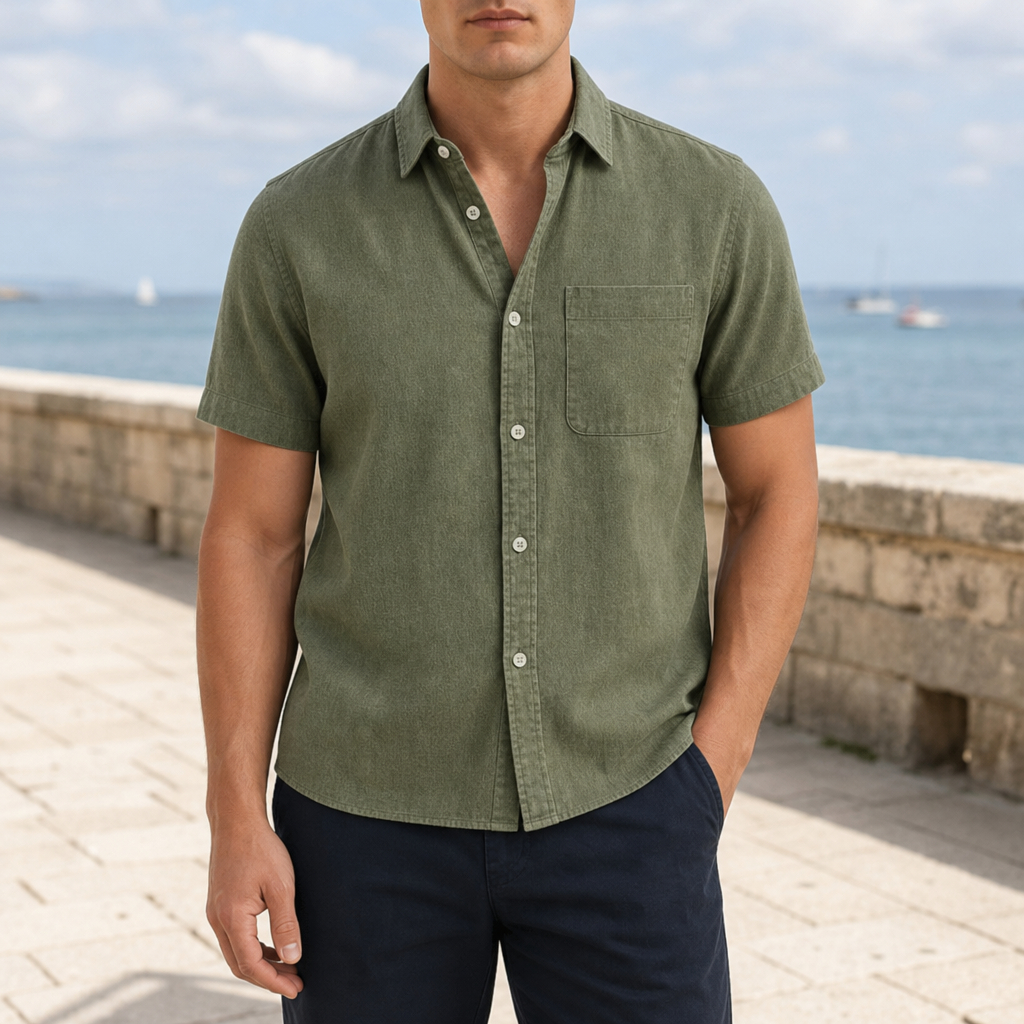 Modica Denim Button-Down Shirt in Green