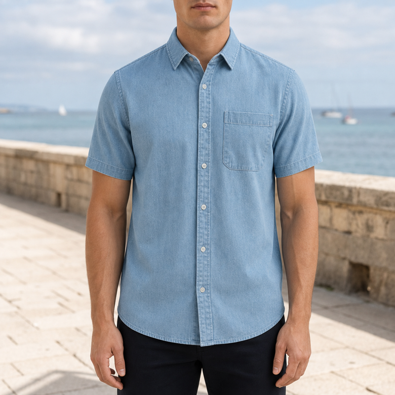 Modica Denim Button-Down Shirt in Light Blue