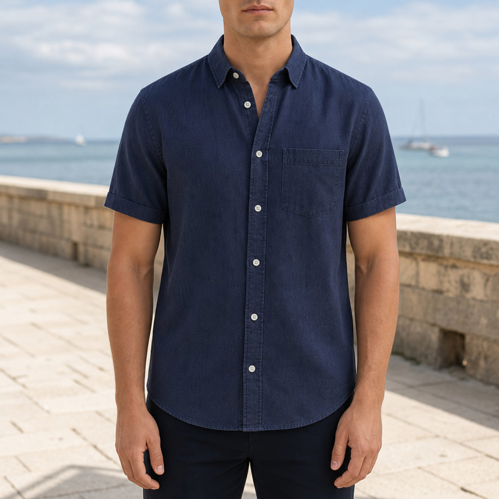 Modica Denim Button-Down Shirt in Navy Blue
