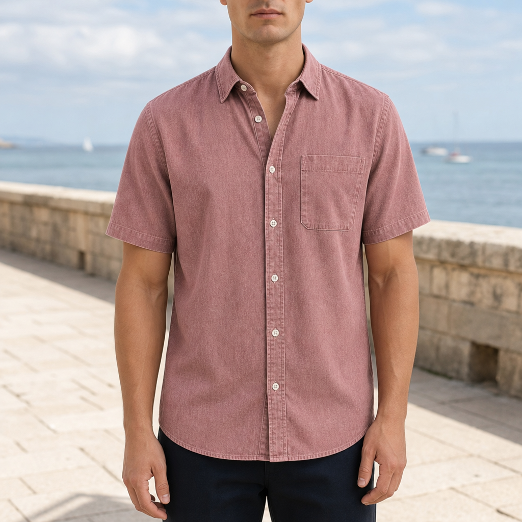 Modica Denim Button-Down Shirt in Pink