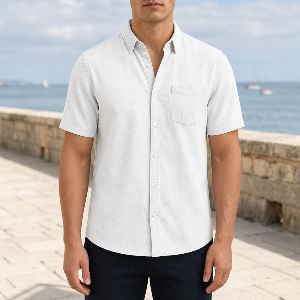 Modica Denim Button-Down Shirt in White