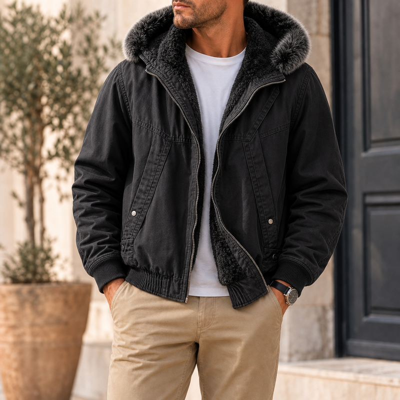 Mojacar Fleece-Lined Cargo Jacket in Black