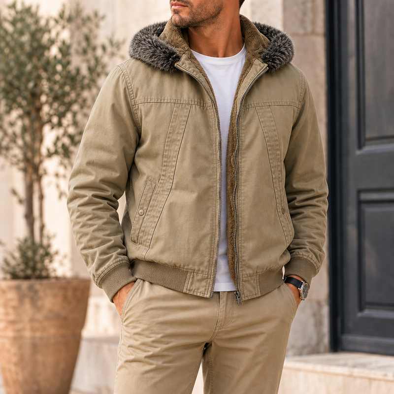 Mojacar Fleece-Lined Cargo Jacket in Beige