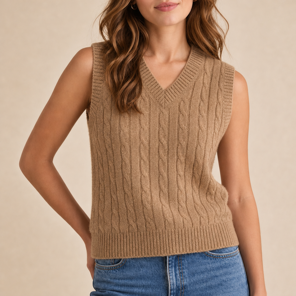 Monreale Cable Knit Wool Vest in Beige