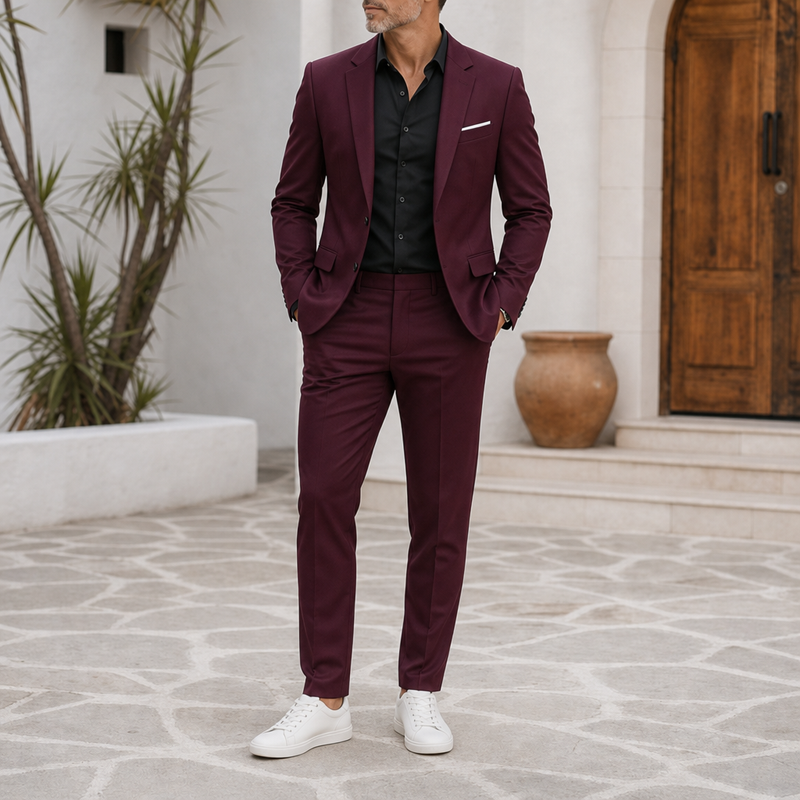 Monsaraz Slim Fit Suit Set in Wine Red