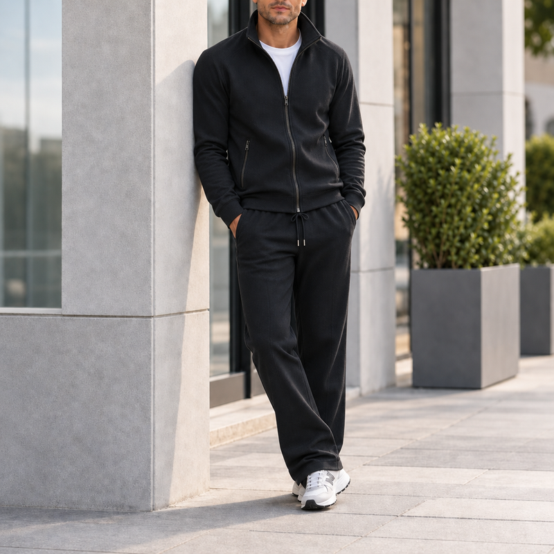 Montepulciano Zip-Up Tracksuit Set in Black