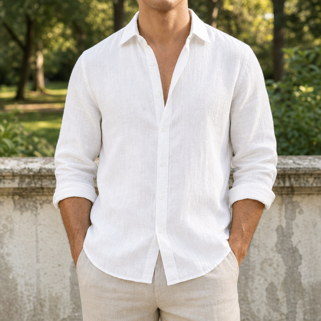Murcia Linen Button-Up Shirt in White