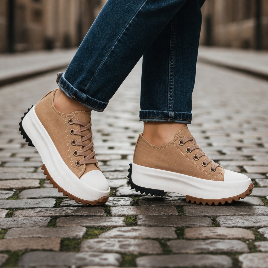 Nerja Orthopedic Platform Canvas Sneakers in Sandstone Beige