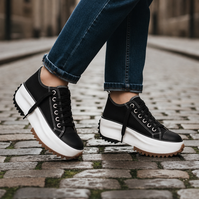 Nerja Orthopedic Platform Canvas Sneakers in Midnight Black