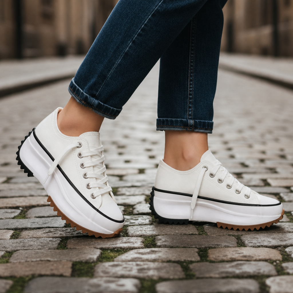 Nerja Orthopedic Platform Canvas Sneakers in Ivory White
