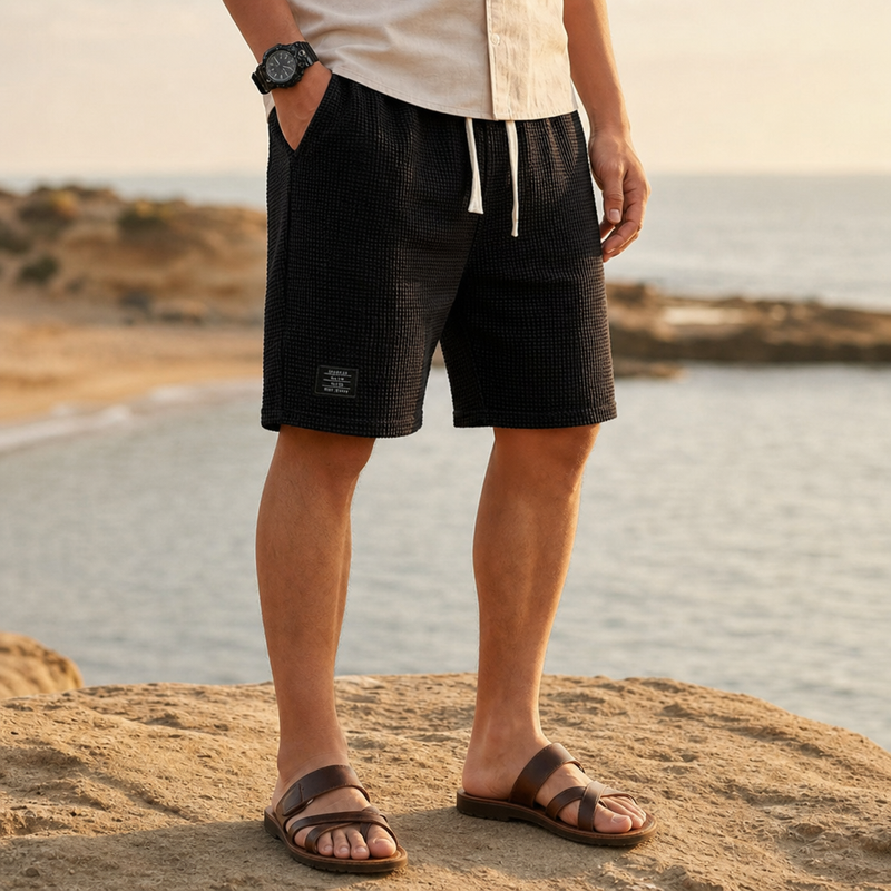 Obidos Waffle Knit Shorts in Black