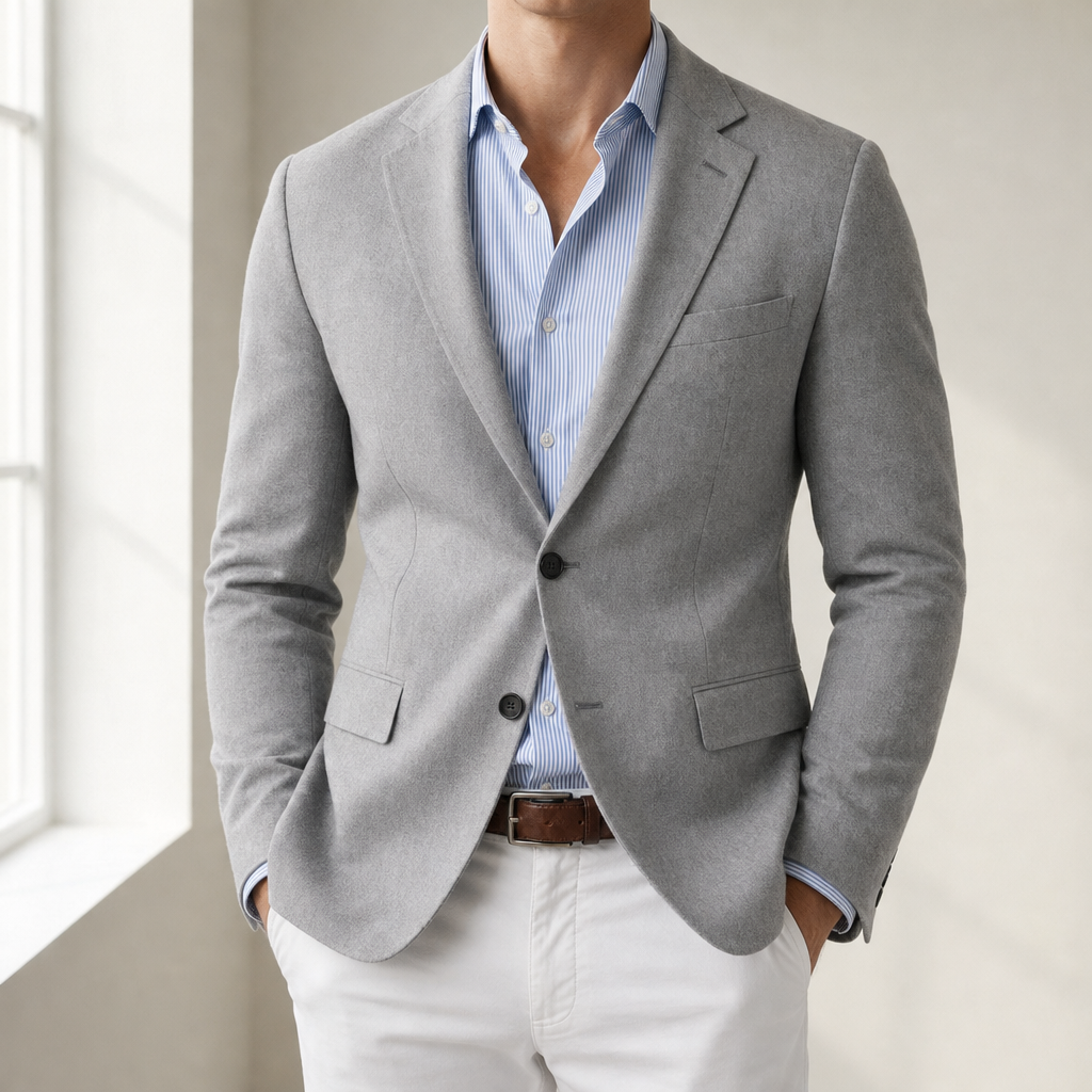Omodos Linen Tailored Blazer in Gray