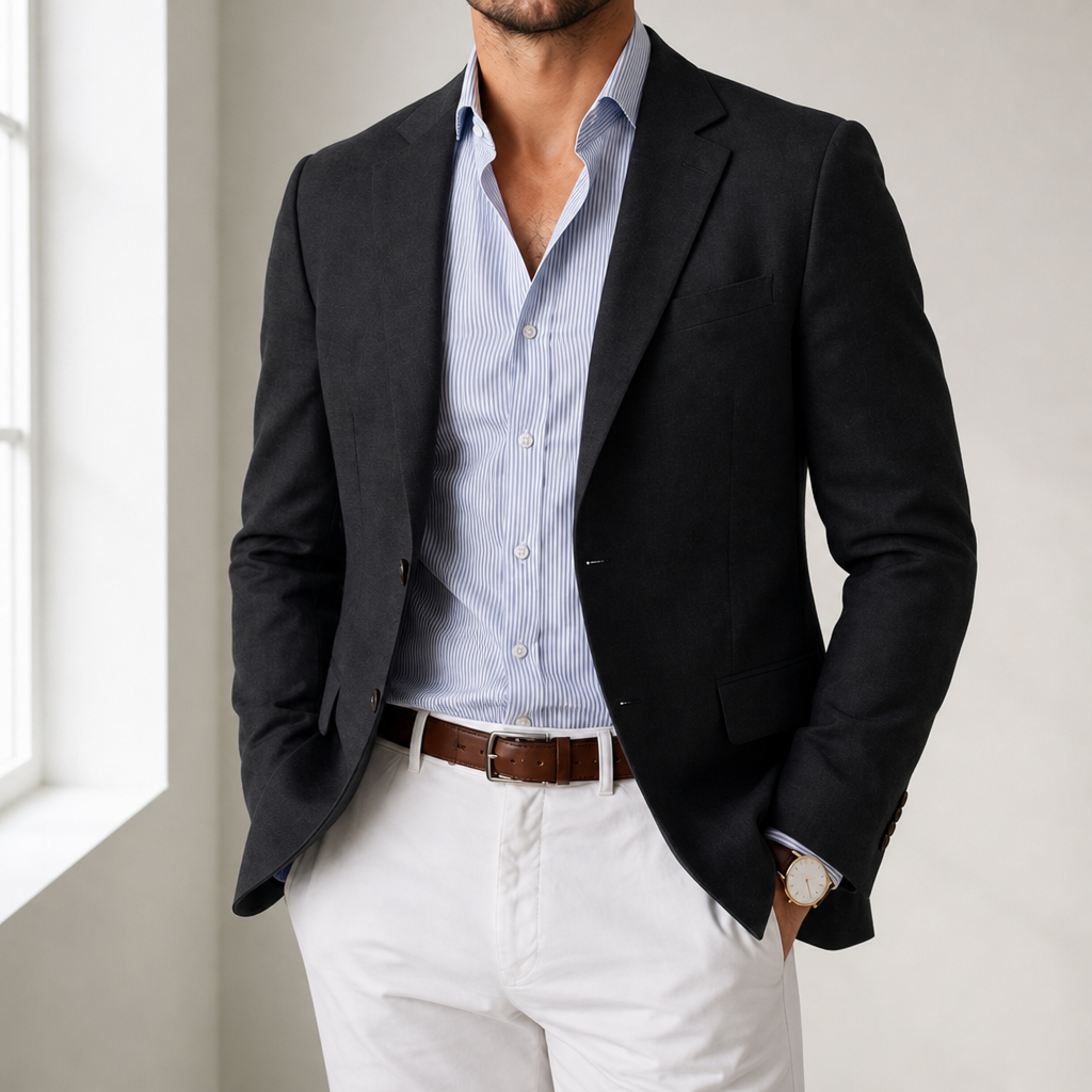 Omodos Linen Tailored Blazer in Black