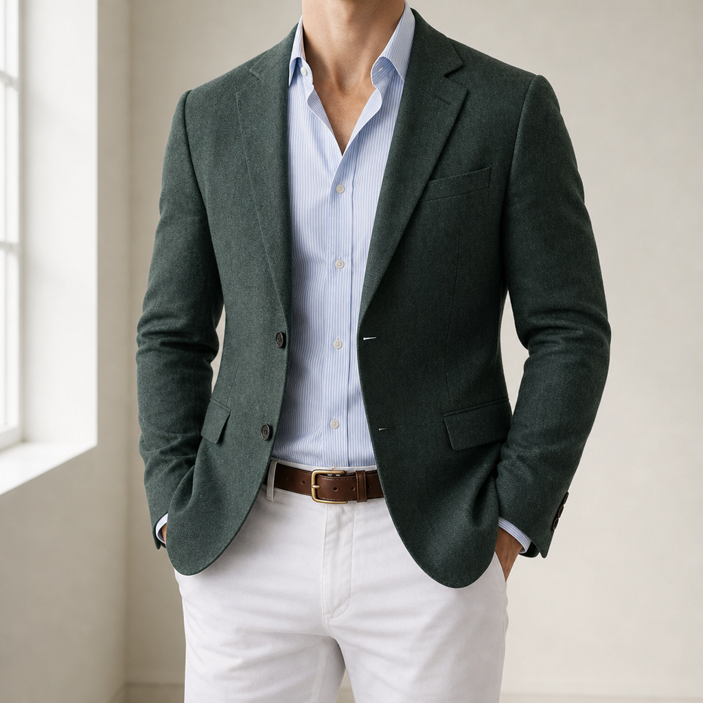 Omodos Linen Tailored Blazer in Green