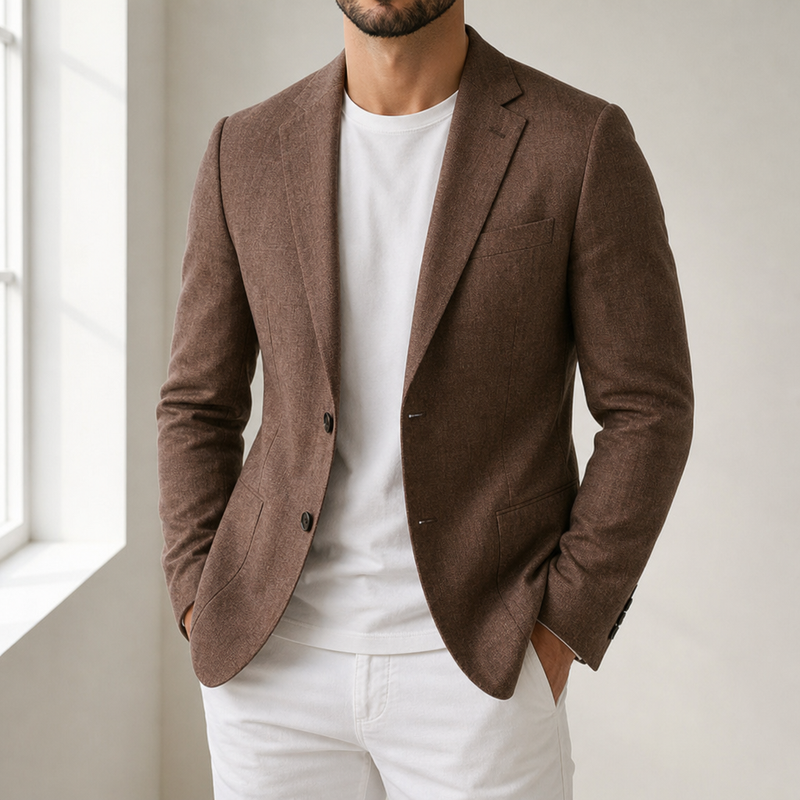 Omodos Linen Tailored Blazer in Brown