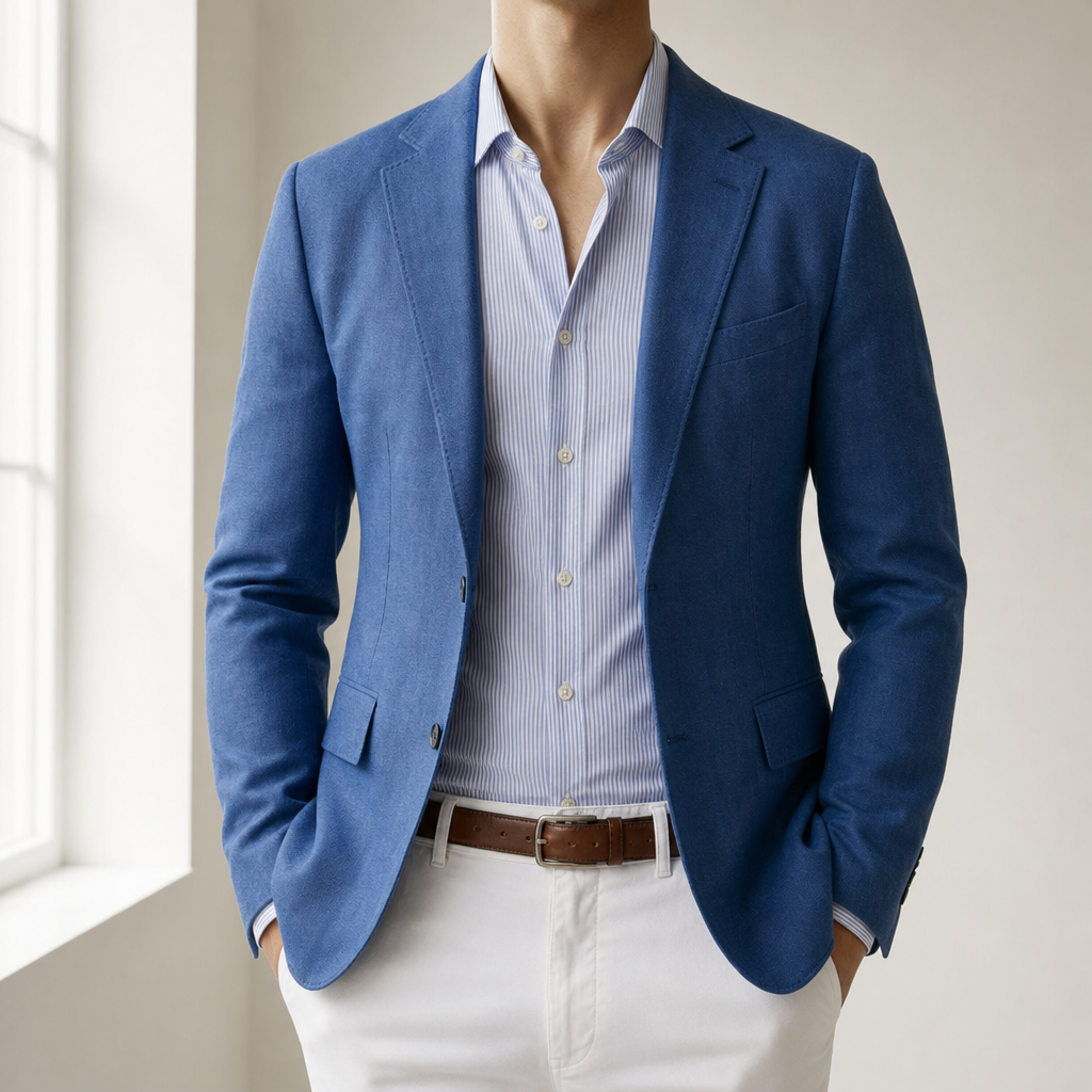 Omodos Linen Tailored Blazer in Blue