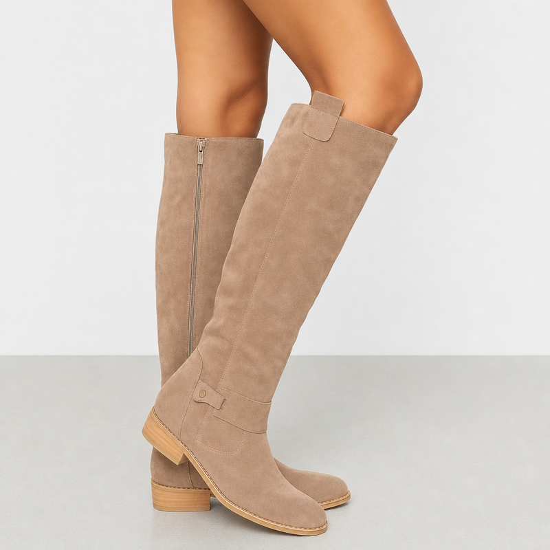 Otranto Orthopedic Suede Knee-High Boots in Beige