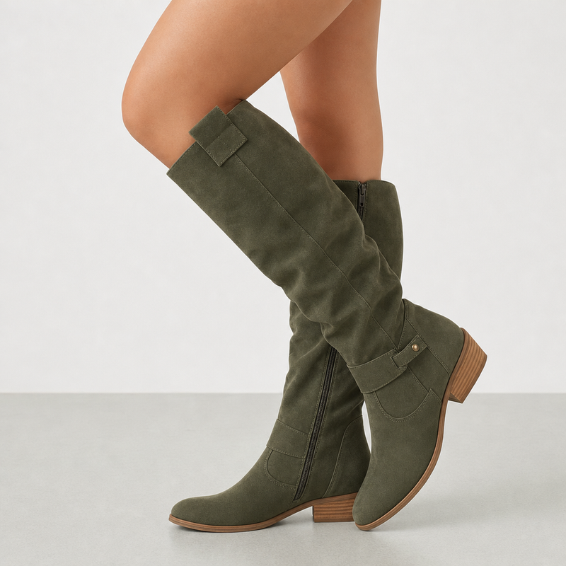 Otranto Orthopedic Suede Knee-High Boots in Dark Green