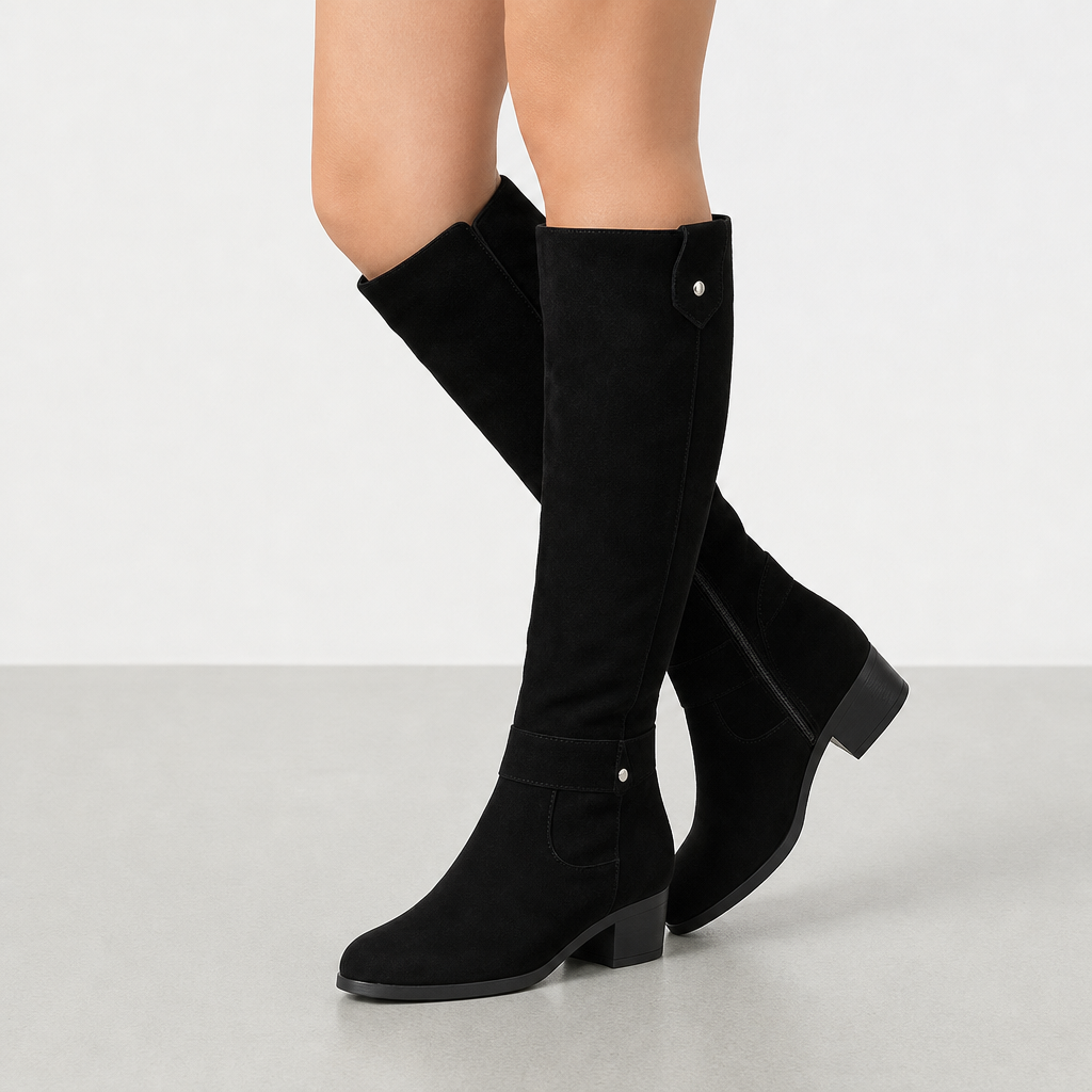 Otranto Orthopedic Suede Knee-High Boots in Black