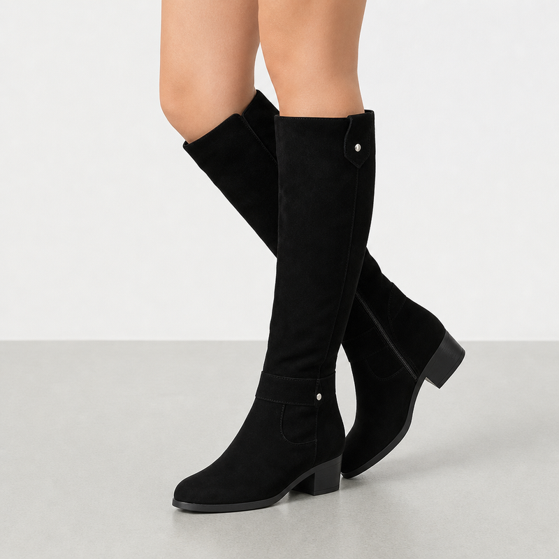 Otranto Orthopedic Suede Knee-High Boots in Black