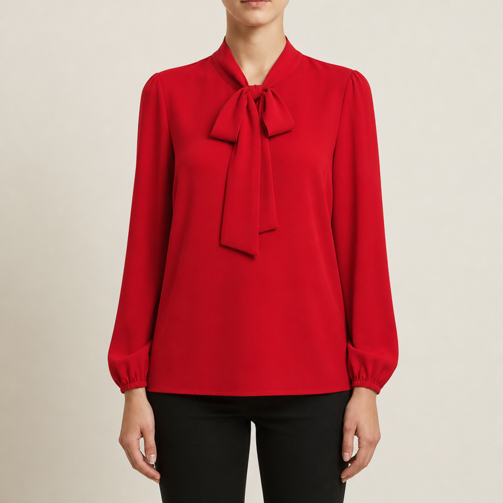 Oviedo Bow-Tie Neck Blouse in Scarlet Red