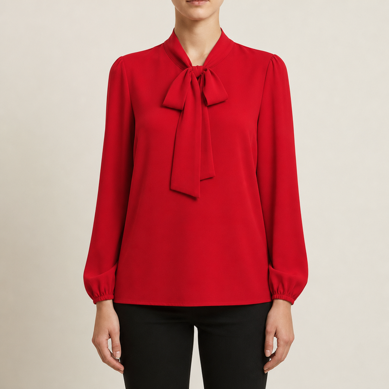 Oviedo Bow-Tie Neck Blouse in Scarlet Red