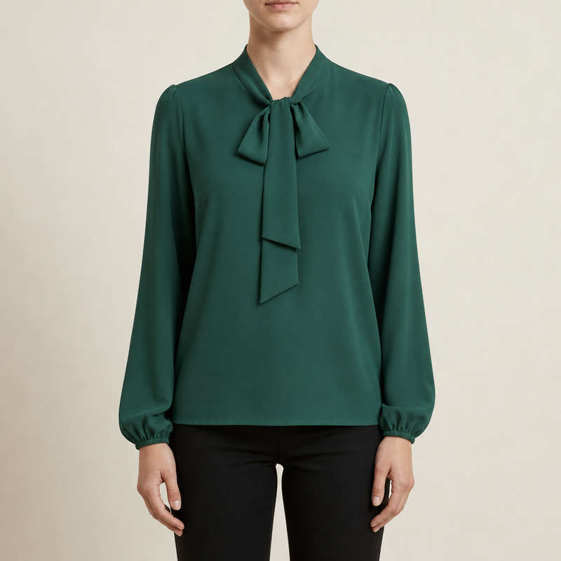 Oviedo Bow-Tie Neck Blouse in Forest Green