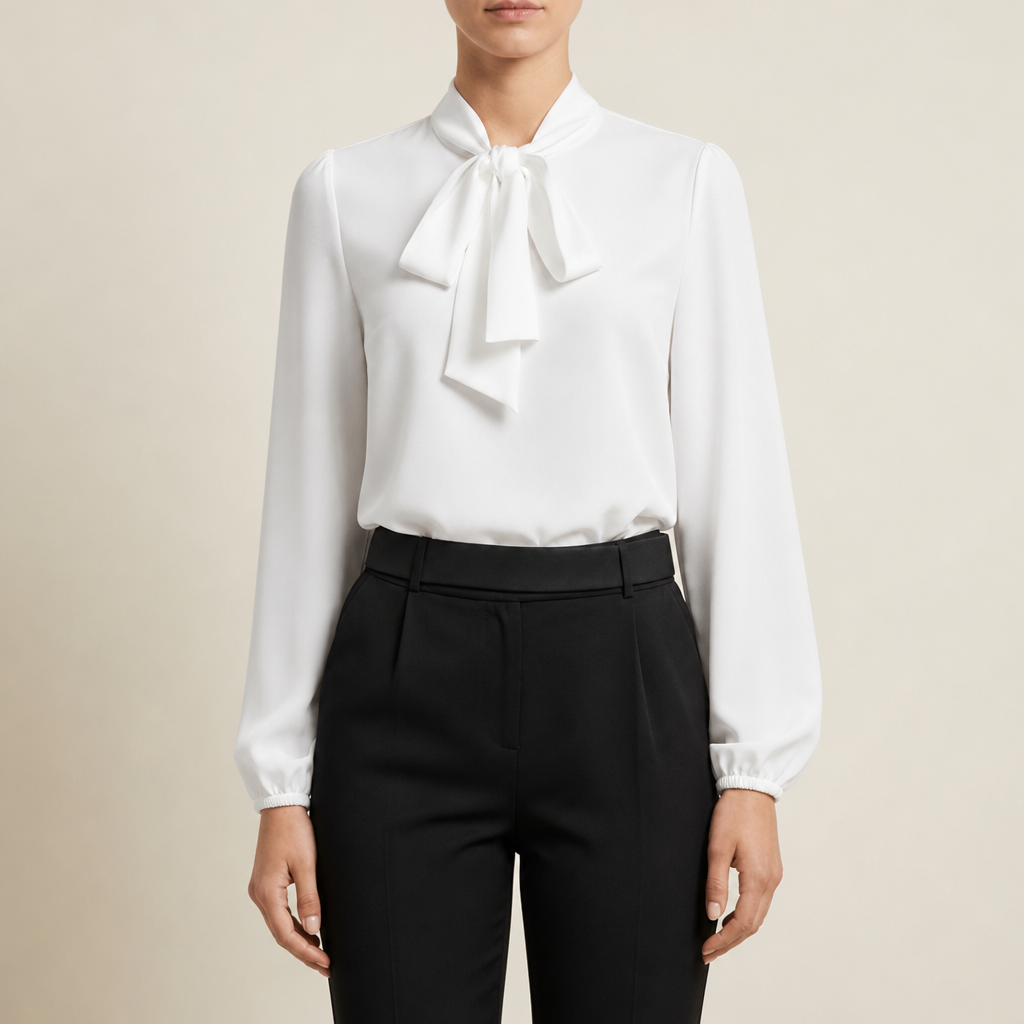 Oviedo Bow-Tie Neck Blouse in Pure White