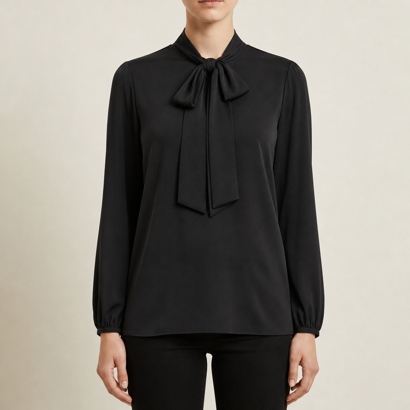 Oviedo Bow-Tie Neck Blouse in Jet Black