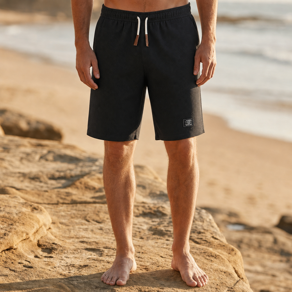 Oviedo Waffle Knit Casual Shorts in Black