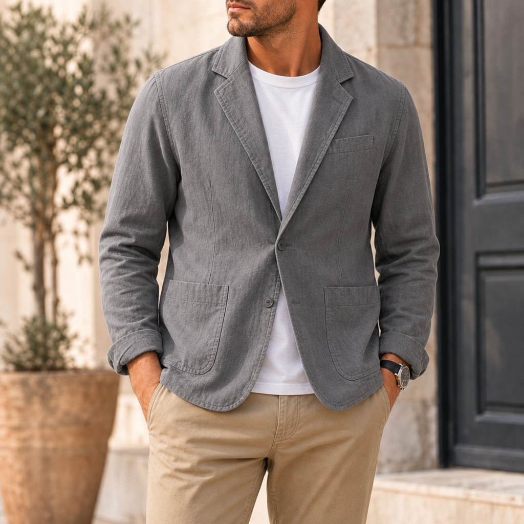 Palamos Linen Casual Blazer in Gray