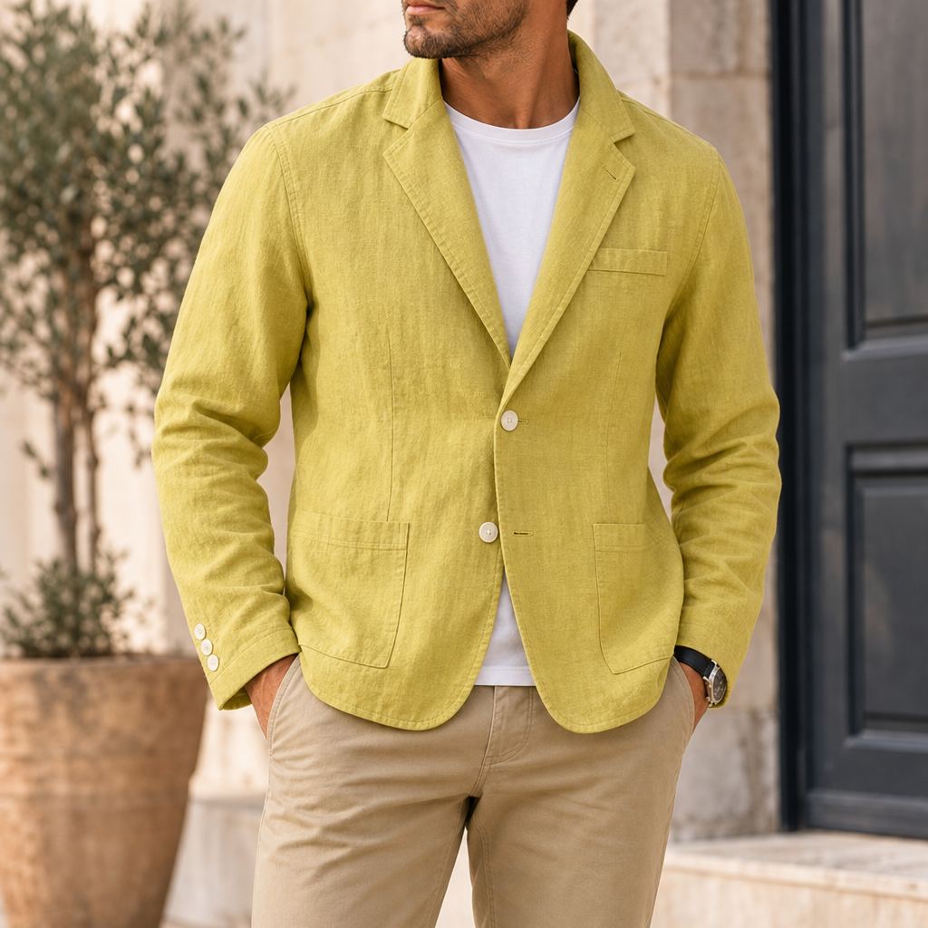 Palamos Linen Casual Blazer in Yellow