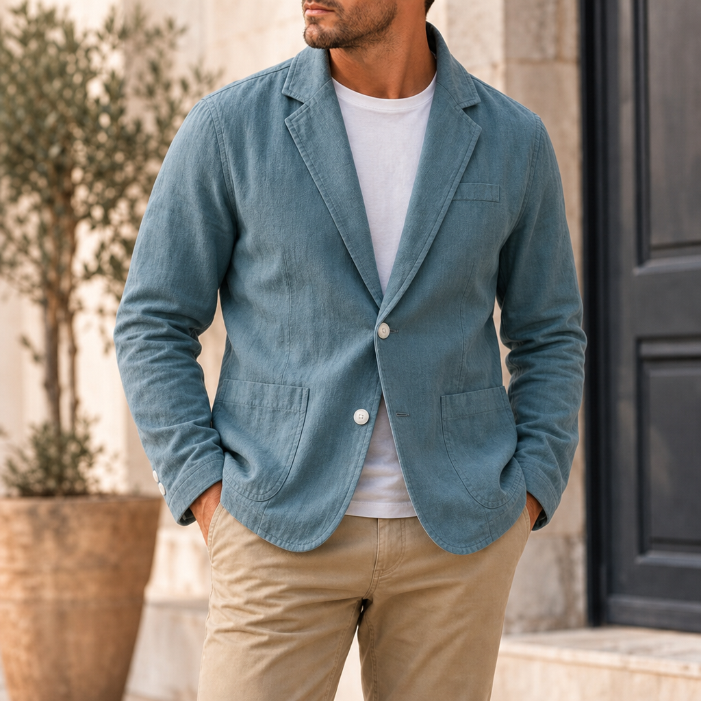 Palamos Linen Casual Blazer in Teal