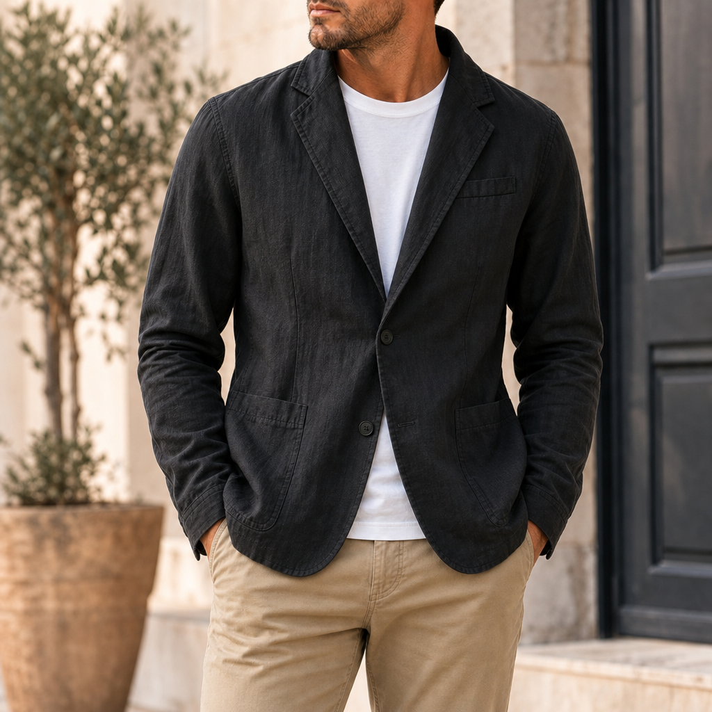 Palamos Linen Casual Blazer in Black