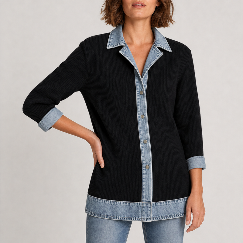 Paphos Denim Knit Mixed Jacket in Black