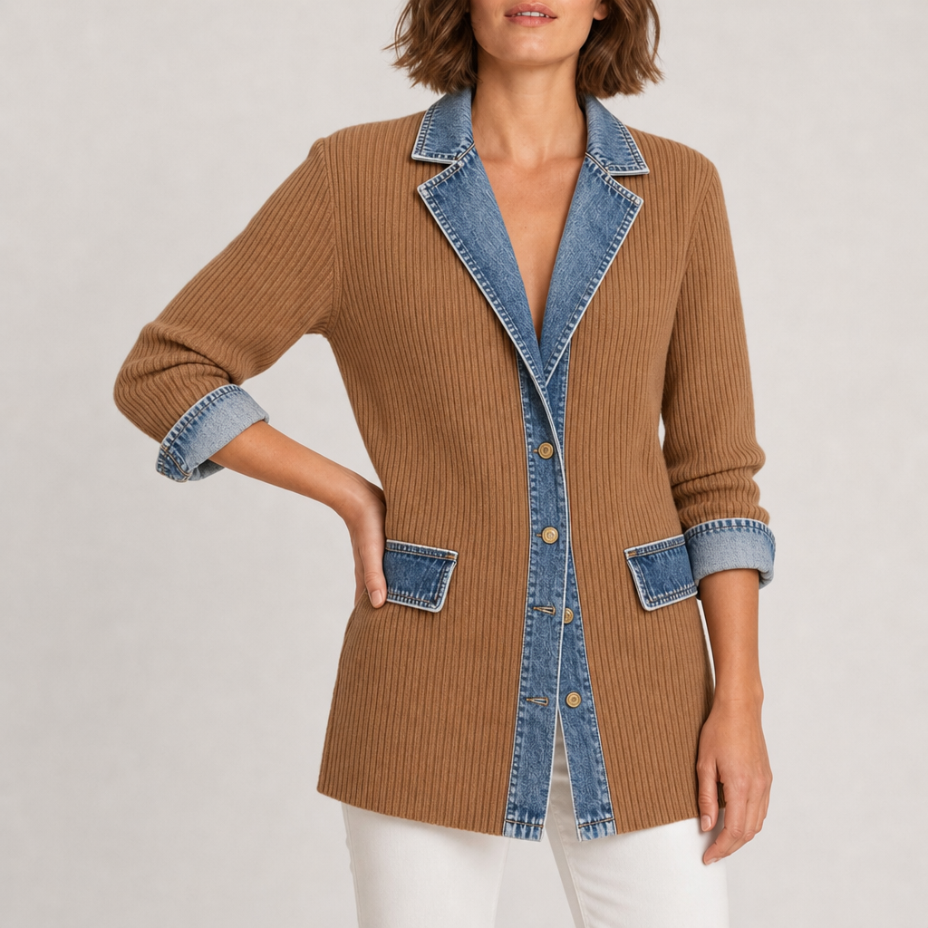 Paphos Denim Knit Mixed Jacket in Khaki