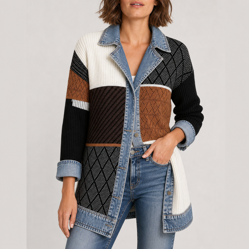 Paphos Denim Knit Mixed Jacket in MulitColor