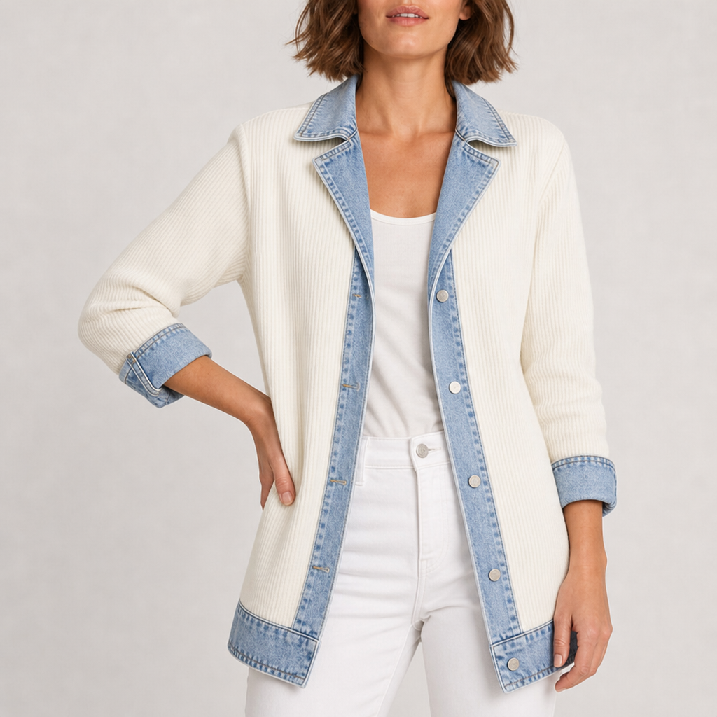Paphos Denim Knit Mixed Jacket in White