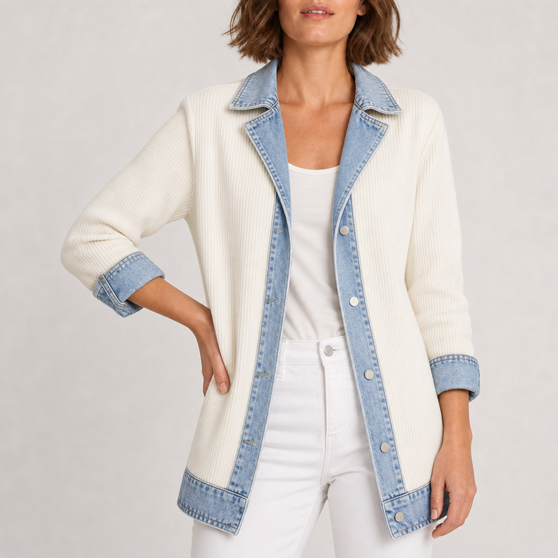 Paphos Denim Knit Mixed Jacket in White
