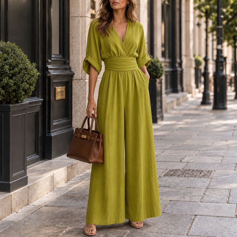 Patmos Wide-Leg Belted Jumpsuit in Green