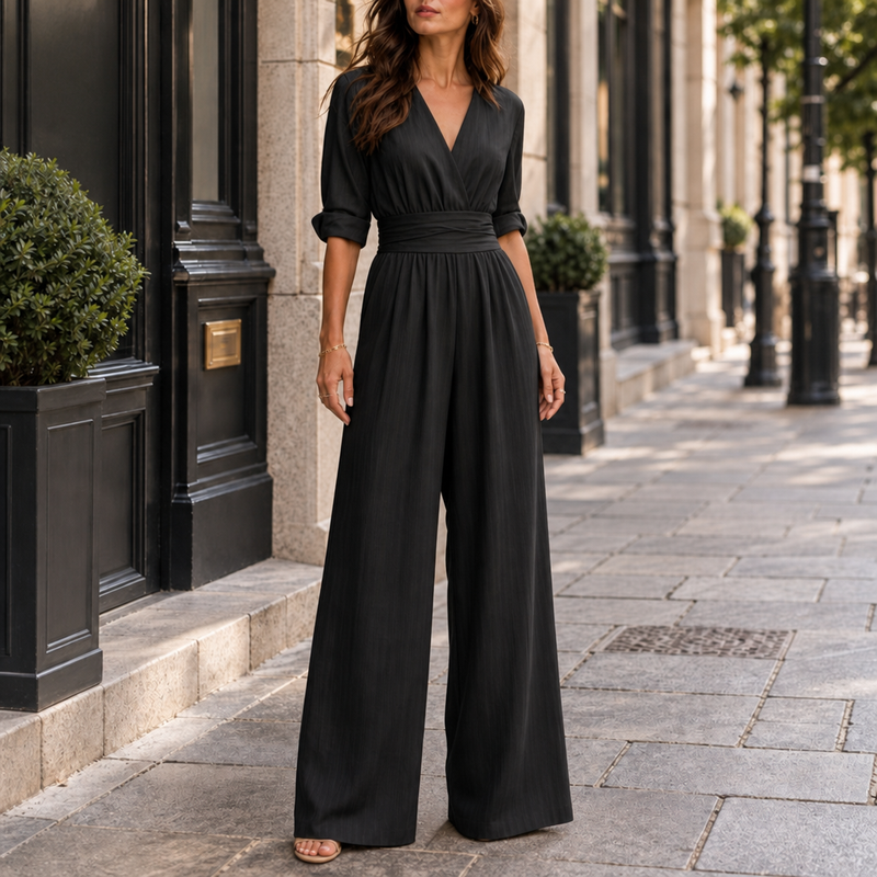 Patmos Wide-Leg Belted Jumpsuit in Black