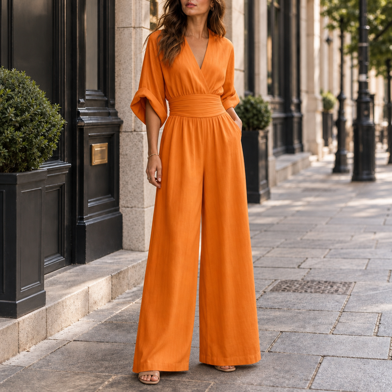Patmos Wide-Leg Belted Jumpsuit in Orange
