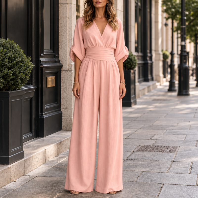 Patmos Wide-Leg Belted Jumpsuit in Pink