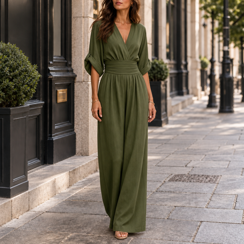 Patmos Wide-Leg Belted Jumpsuit in Army Green