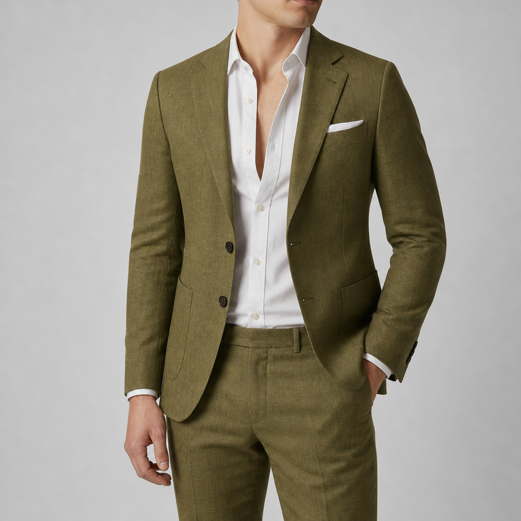 Paxos Slim Fit Suit Set in Olive Green