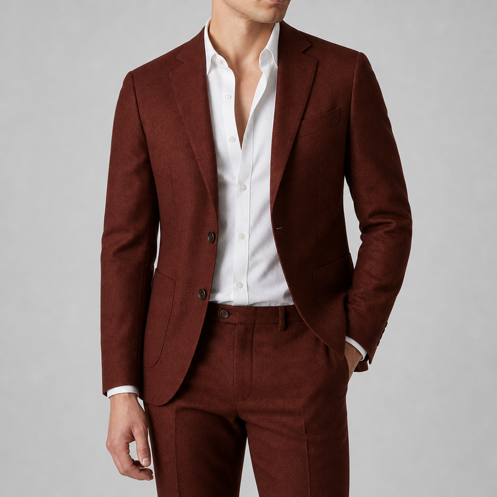 Paxos Slim Fit Suit Set in Wine Red