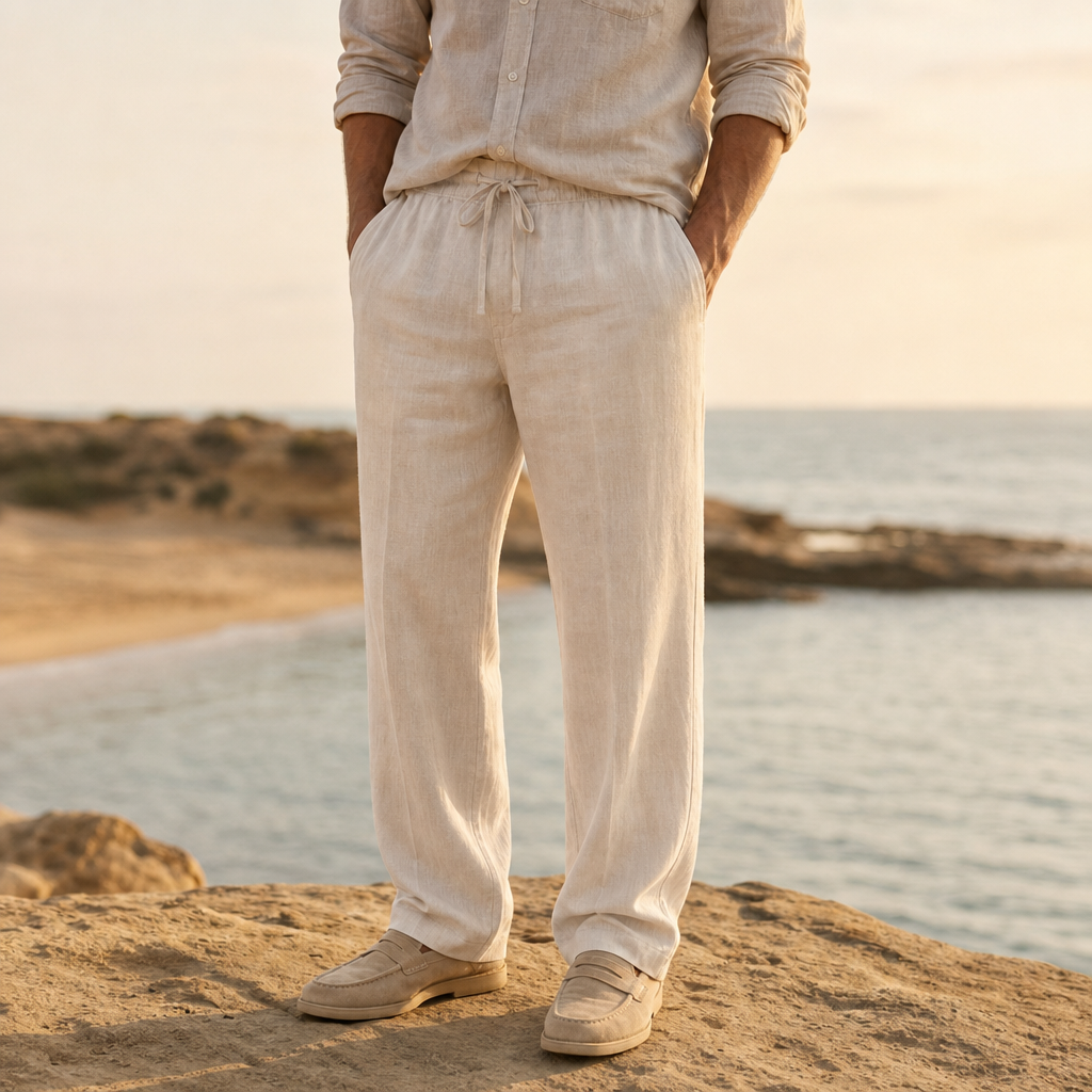 Perpignan Relaxed Linen Trousers in Beige