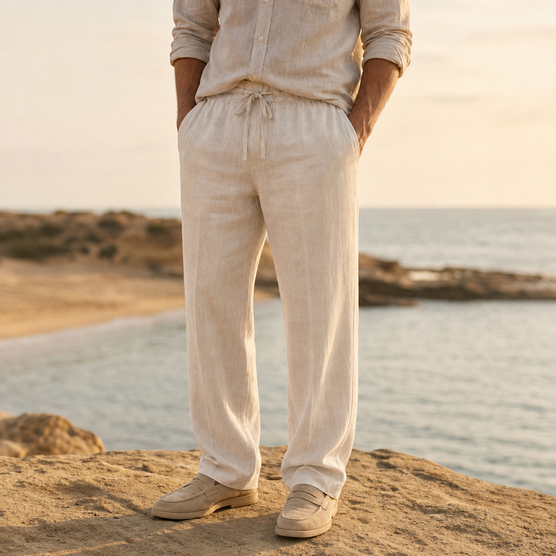 Perpignan Relaxed Linen Trousers in Beige