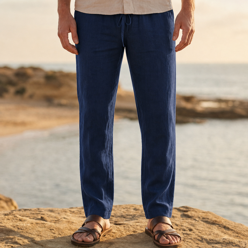 Perpignan Relaxed Linen Trousers in Dark Blue