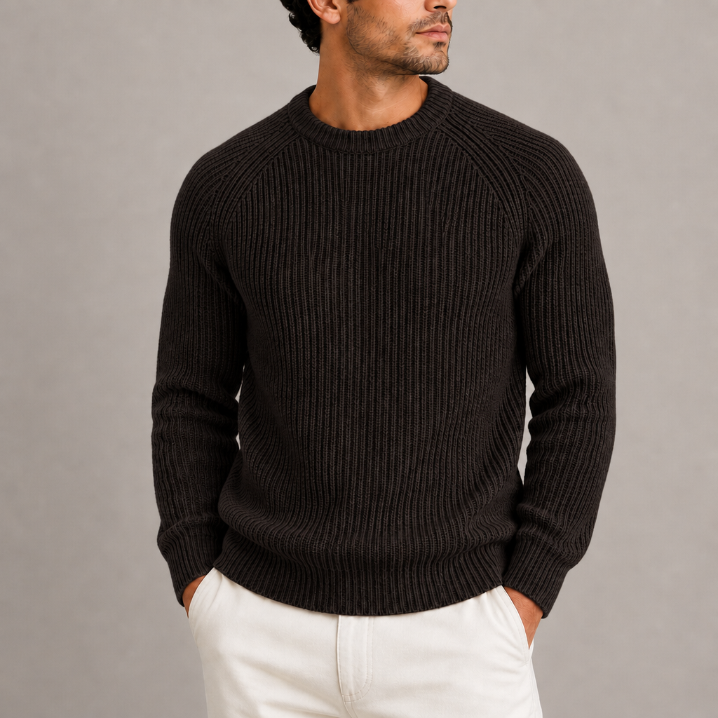 Perugia Fisherman Rib Knit Sweater in Brown